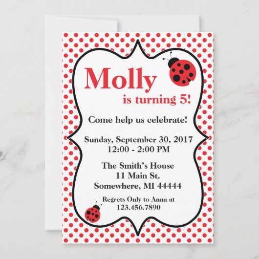 Red Polkadot Ladybug Invitation de fête d'annivers (Devant)