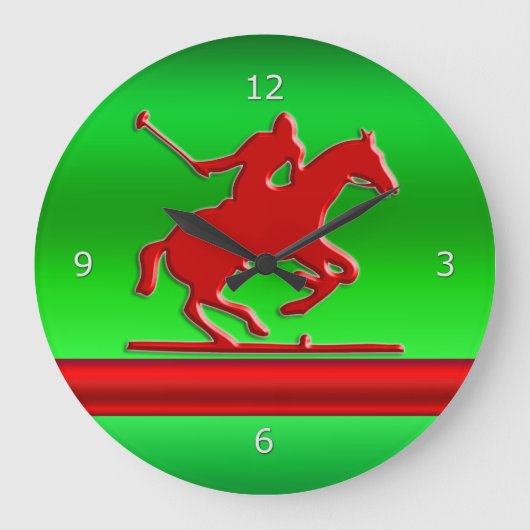 Red Polo Player on green metallic effect field Grote Klok (Voorkant)