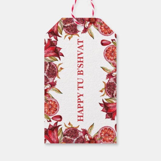 Red Pomegranate Jewish Hebrew Happy Tu B'shvat Cadeaulabel (Achterkant)