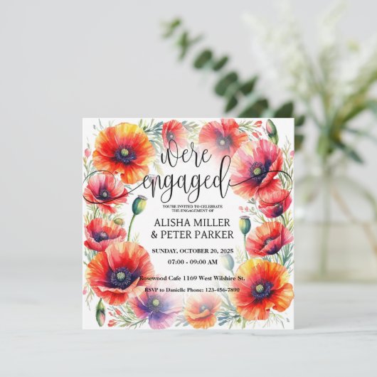 Red Poppie Waterverf Engagement Party Invitation Save The Date (Staand voorkant)