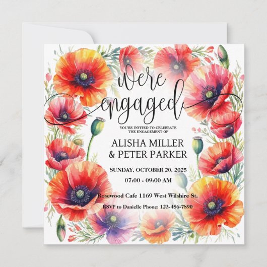 Red Poppie Waterverf Engagement Party Invitation Save The Date (Voorkant)