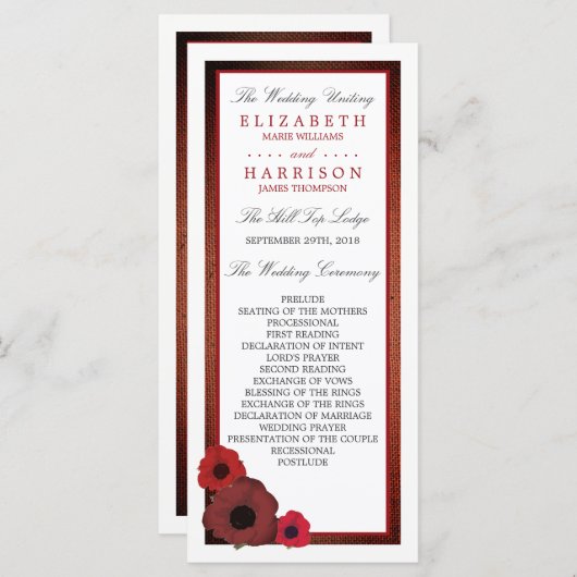 Red Poppies and Burlap Wedding Programme Programma (Voorkant / Achterkant)
