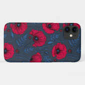 Red poppies and ladybugs on dark blue Case-Mate iPhone case (Achterkant (horizontaal))