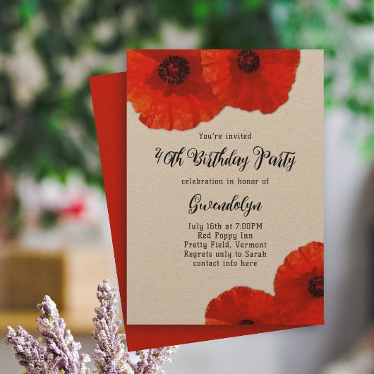 Red Poppies Anniversaire Fête Invitation