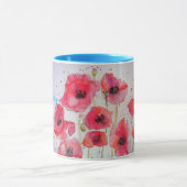 Red Poppies Aquarel Dames Naam Mok blauw (Midden)