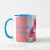 Red Poppies Aquarelle Dames Nom Mug bleu (Gauche)