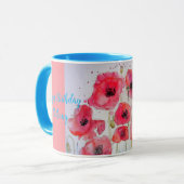 Red Poppies Aquarelle Dames Nom Mug bleu (Devant gauche)