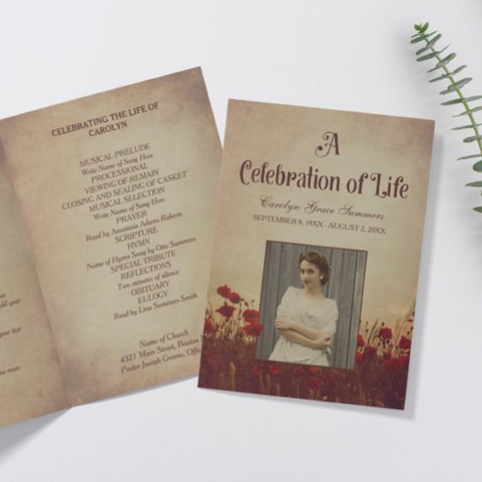 Red Poppies begrafenisprogramma Programma