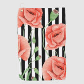 Red Poppies Black Stripes Chic Golfhanddoek (Voorkant)