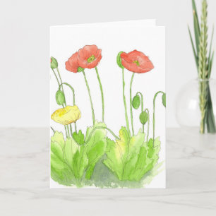 Red Poppies Blank Note Kaart Waterverf Wildflower