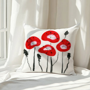 Red Poppies Boho Modern bloemmotief Kussen