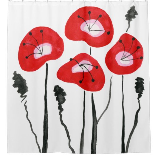 Red Poppies Boho Moderne Badkamer Decor Douchegordijn (Voorkant)