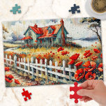 Red Poppies Campagne côté ferme Puzzle<br><div class="desc">Puzzle représentant une peinture d'art raffiné d'un côté champêtre avec maison de ferme et fleurs de pavot rouge.</div>