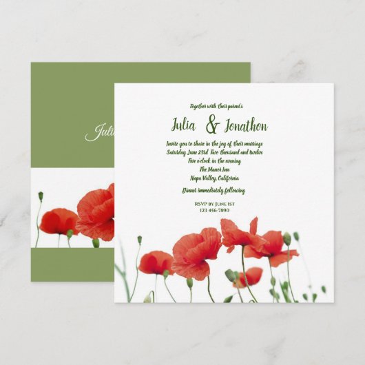 Red Poppies Custom Wedding Invitation (Devant / Derrière)