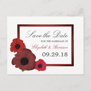 Red Poppies en Burlap Wedding Save the Date Aankondigingskaart