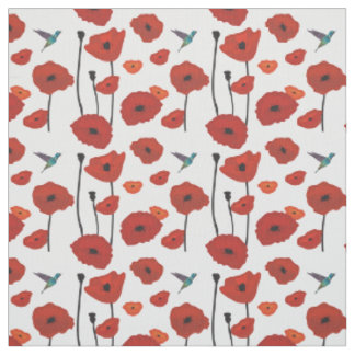 Red Poppies Fabric Stof