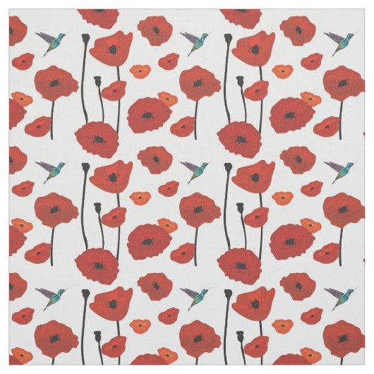 Red Poppies Fabric Stof (Swatch)