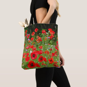 Red Poppies Field Canvas tas