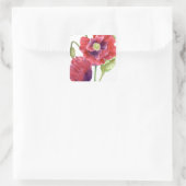Red Poppies Floral Art Vierkante Sticker (Tas)