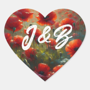 Red Poppies Floral bruiloft welkom Hart Sticker