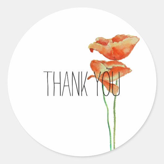Red Poppies Floral Dank u Ronde Sticker (Voorkant)