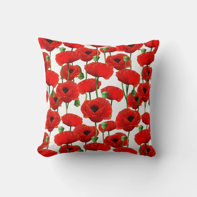 Red Poppies Floral Pattern Kussen (Voorkant)