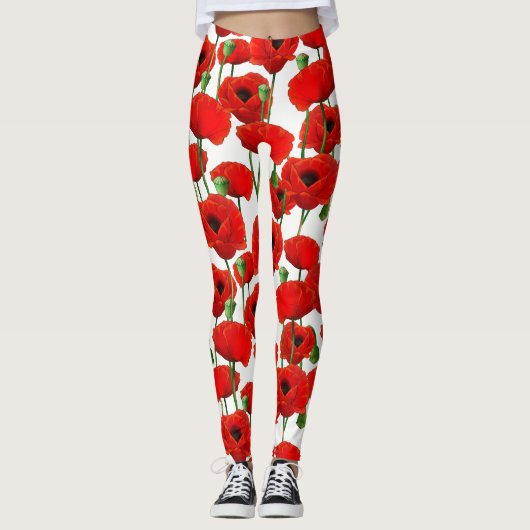 Red Poppies Floral Pattern Leggings (Voorkant)