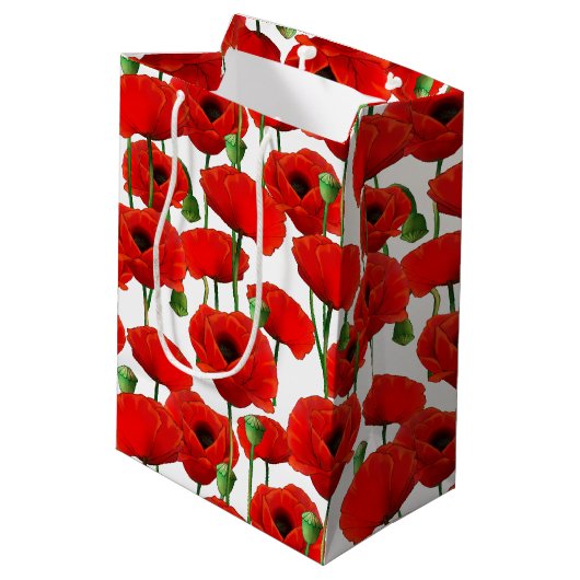 Red Poppies Floral Pattern Medium Cadeauzakje (Achterkant Gekanteld)