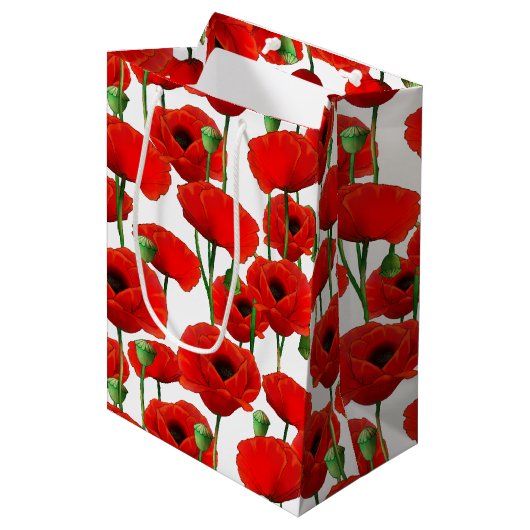 Red Poppies Floral Pattern Medium Cadeauzakje (Voorkant Gekanteld)