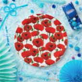Red Poppies Floral Pattern Papieren Bordje (Feest)