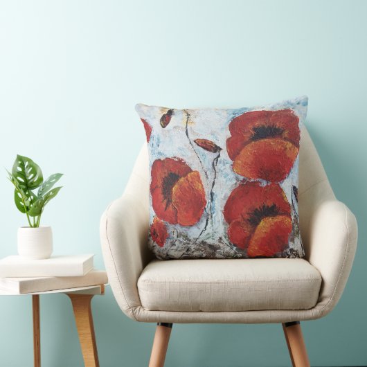 Red Poppies Flowers Pillow Home Decor Kussen (Stoel)