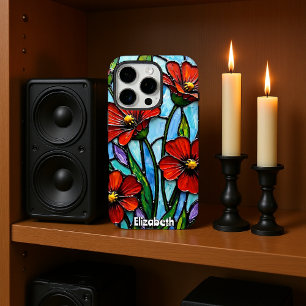 Red Poppies Glas in lood Style iPhone 16 Pro Hoesje