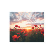 Red Poppies in Meadow bij Dramatic Sunset Realism