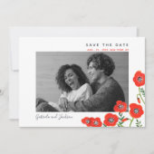 Red poppies moderne bloemetjesbruiloft redt datum save the date (Voorkant)