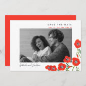 Red poppies moderne bloemetjesbruiloft redt datum save the date (Voorkant / Achterkant)