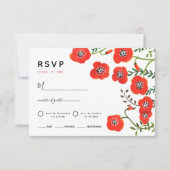 Red poppies moderne mariage floral carte RSVP (Devant)