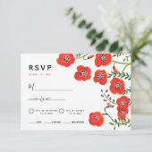 Red poppies moderne mariage floral carte RSVP (Debout devant)