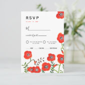 Red poppies moderne mariage floral carte RSVP (Debout devant)