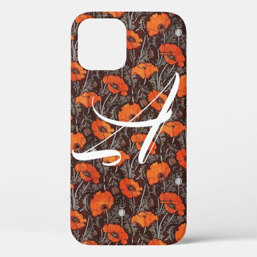 RED POPPIES Poppy Floral Blavk White Monogram Case-Mate iPhone Case (Achterkant)