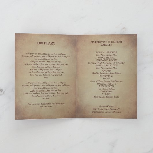 Red Poppies Programme funéraire Vintage (Intérieur)