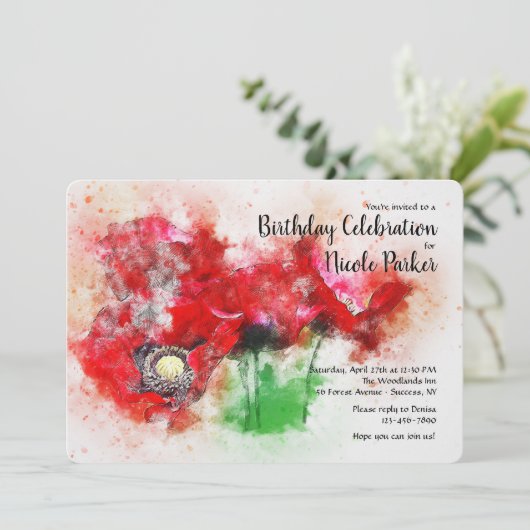 Red Poppies-uitnodiging Kaart (Staand voorkant)