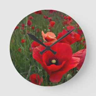 Red Poppies Wall Clock Ronde Klok