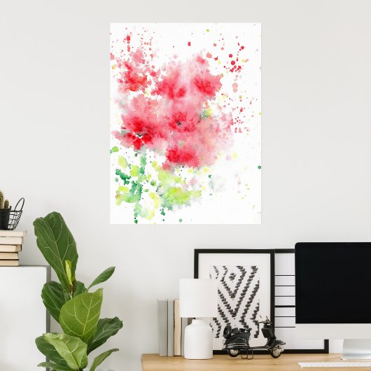Red Poppies Waterverf Abstract Poster (Thuiskantoor)