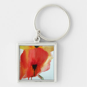 Red Poppies waterverf moderne bloemkunst Sleutelhanger