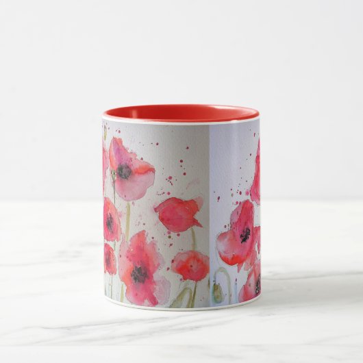 Red Poppies Waterverf schilderij Mok (Midden)