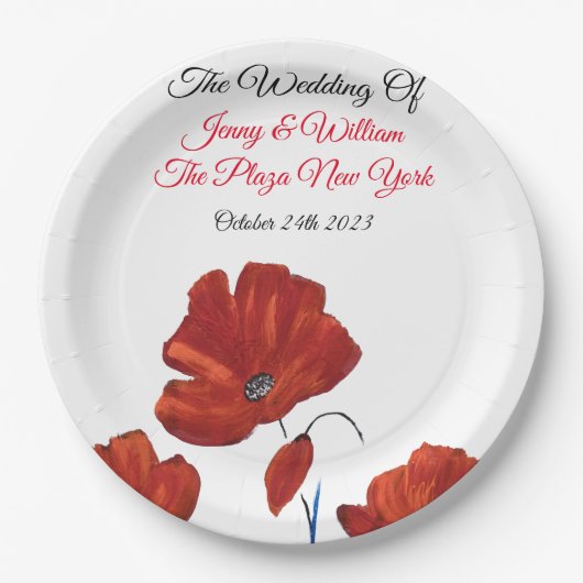 Red Poppies Wedding Papieren Bordje (Voorkant)