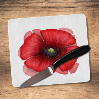 Red Poppy Art Decorative Glass Cutting Board Snijplank