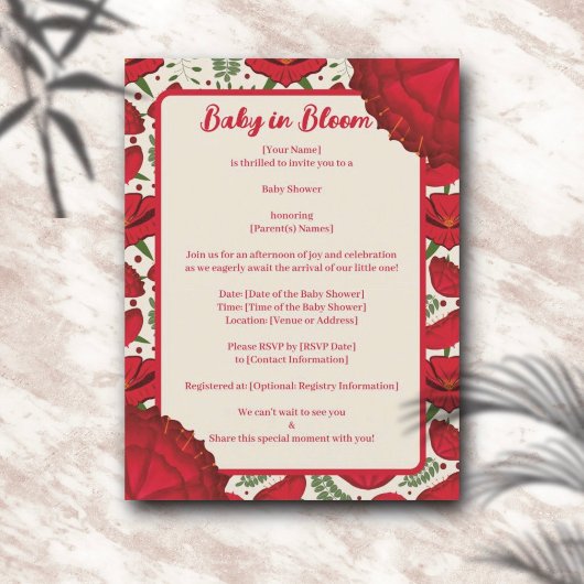 Red Poppy Baby Bloom Shower Invitation