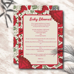 Red Poppy Baby Bloomed Geboorte Aankondiging Briefkaart