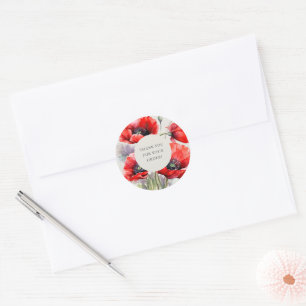 Red Poppy Bedankt voor uw bestelling Ronde Sticker